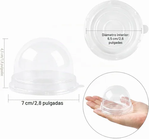 Vista 2 de TOFLEN - 100 mini recipientes de postre con tapas de cúpula, base transparente