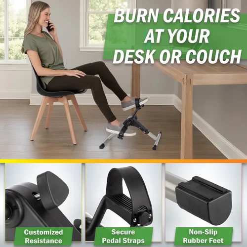 Vista 5 de Under Desk Exercise Bike Pedal Exerciser – Mini Stationary Cycle with Adjustable Resistance, Calorie Tracker & Foldable Design – Compact Pedal
