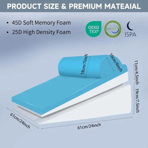 Vista 2 de Almohada de cuña de cama para dormir, 3 piezas de altura ajustable de 4.5, 7.5 y 12 pulgadas, cuña triangular para poscirugía, reflujo ácido