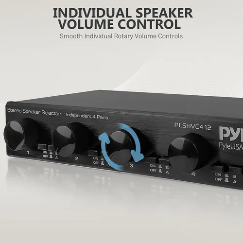 Vista 8 de Pyle Selector de Altavoces Estéreo de Alta Potencia de 4 Canales con Control de Volumen - Construcción de Carcasa Resistente y Duradera, Disipador