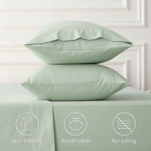 Vista 6 de HYPREST Sábanas de bolsillo profundo tamaño King en menta - Juego de sábanas 100% algodón, se adapta a colchones de 18" a 24" de profundidad, lujo