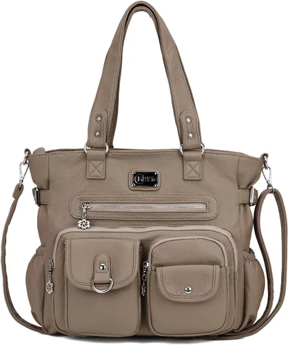Vista 7 de KL928 Bolsos grandes para mujer, bolso de hombro, bolso de mano, elegantes bolsos Hobo de cuero vegano para señoras, A-Negro-4 01-gris carbón