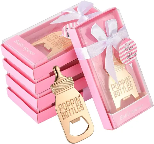 Vista 12 de 24 abrebotellas, recuerdo de baby shower para invitados, abrebiberones de oro rosa, regalos de boda, regalos de baby shower, regalos para invitados
