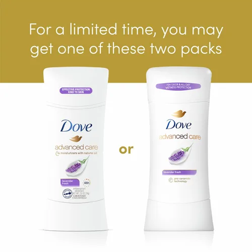 Vista 3 de Dove Advanced Care - Desodorante antitranspirante en barra Lavanda Fresca 4 unidades para ayudar a reparar la barrera de la piel, control del olor