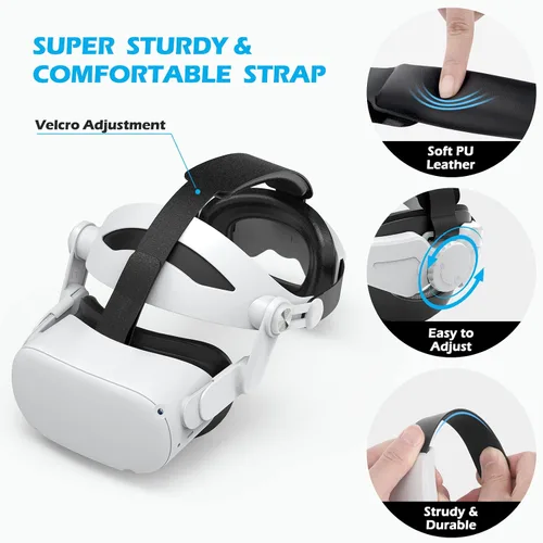 Vista 3 de YOGES Head Strap Compatible with Oculus Quest 2, Comfortable Skin-Friendly PU Surface, Adjustable & Lightweight Elite Strap Accessories, Enhanced