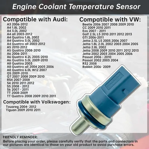 Vista 2 de 158-0784 Sensor de temperatura del refrigerante compatible con Audi A3/A4/A6/Q7/S5/S6/TT Quattro, Volkswagen