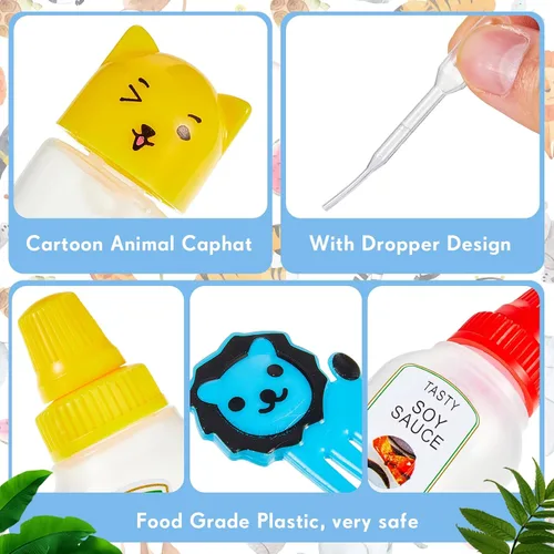 Vista 3 de Contenedor de 26 piezas de lonchera Bento para salsa de soja, 5 mini botellas de plástico para condimentos, lindos accesorios de almuerzo para niños
