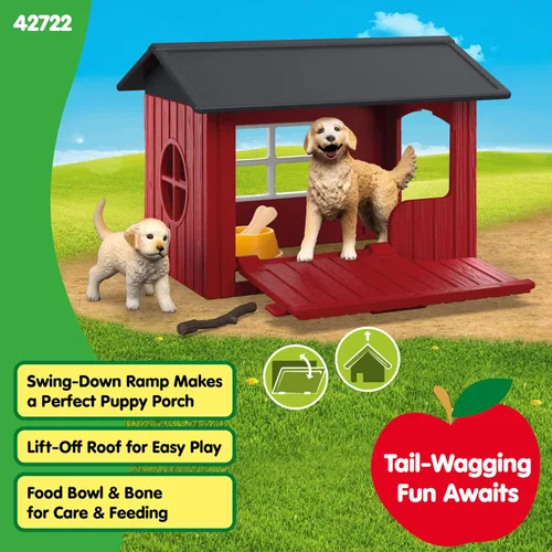 Vista 4 de Schleich Farm World - Juego de 6 piezas de perrera de juguete con Golden Retrievers para niños. Juguetes de animales de granja para niños y niñas.