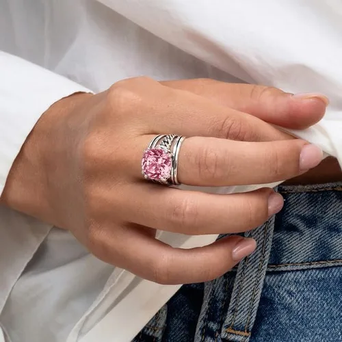 Vista 2 de JEAN RACHEL JEWELRY Anillo de plata de ley 925, diseño vintage con circonita cúbica en forma de cojín, hipoalergénico, sin plomo ni níquel, anillos