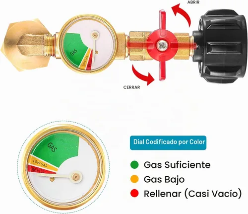 Vista 4 de QCC1 Adaptador de codo de repuesto de propano con medidor de tanque de propano, adaptador de recarga de propano de 90 grados con válvula de control