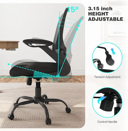 Vista 3 de EUREKA ERGONOMIC Sillas de escritorio de oficina en casa, silla de escritorio ergonómica con ruedas, silla de computadora con malla transpirable