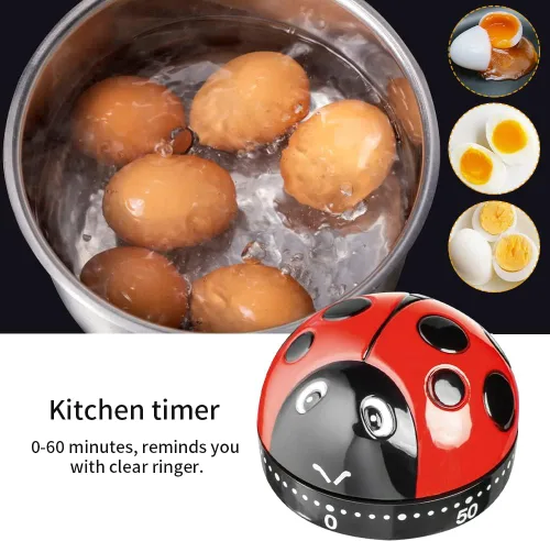 Vista 2 de Temporizador de cocina mecánico de mariquita - Reloj despertador de cocina de 60 minutos con anillo fuerte