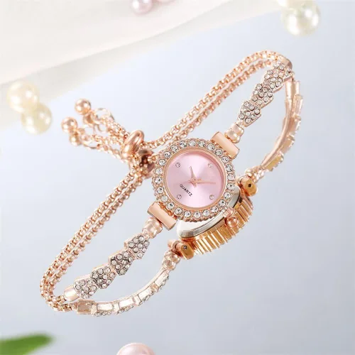 Vista 5 de CdyBox Relojes para mujer, pulsera de diamantes, reloj de vestir analógico de cuarzo, accesorios ajustables, paquete de 4