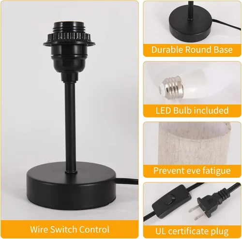 Vista 5 de RISLG Juego de 2 lámparas de mesa pequeñas para recámara, lámparas de noche para mesita de noche con interruptor de cable, lámparas de escritorio