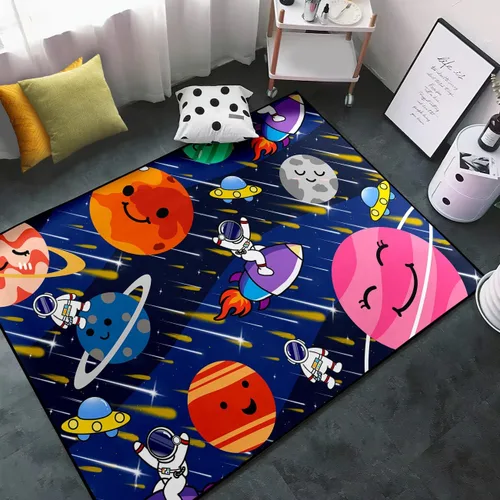 Vista 23 de Alfombra espacial para habitación de niños, alfombra de galaxia para niños, alfombras espaciales para dormitorio de niños, decoración