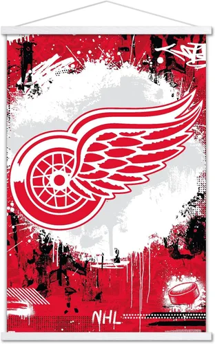 Vista 8 de Trends International NHL Detroit Red Wings - Póster de pared con logotipo Maximalist 23 con marco magnético Juego de perchas de madera de haya