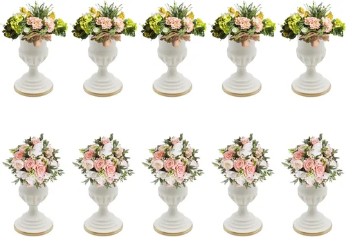 Vista 13 de Juego de 10 portavelas de metal dorado de 10.2 pulgadas de alto, florero, arreglo floral, candelabro, candelabro, portavelas para bodas, fiestas