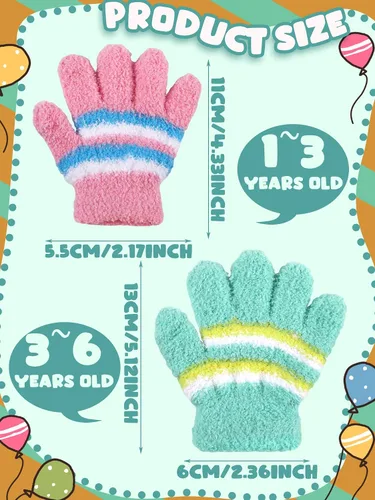 Vista 3 de SATINIOR 5 pares de guantes de dedos completos para niños, guantes de punto cálidos guantes de invierno para niños pequeños y niñas, suministros