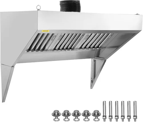 Vista 10 de VEVOR Campana de Escape Comercial, Campana de 4 Pies para Camión de Comida, Campana de 201 de Acero Inoxidable para Remolque de Concesión con 2