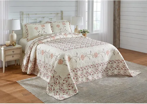 Vista 12 de BrylaneHome Colcha bordada Margaret - King, rosa