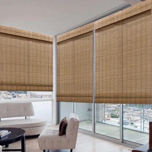 Vista 2 de Cortinas romanas de madera para ventana, cortinas de bambú opacas forradas, fácil instalación para el hogar y el jardín, patrón 1