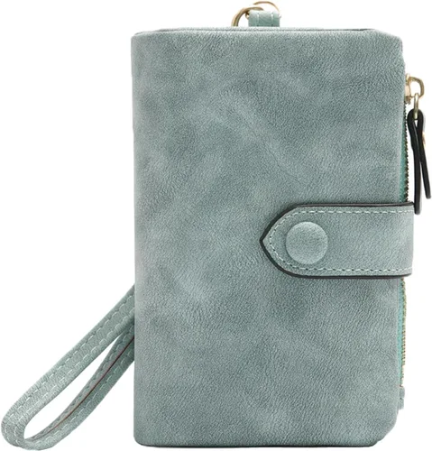 Vista 10 de Billetera pequeña de cuero para mujer, pulsera RFID plegable para mujer, con ranuras para tarjetas, monedero con cremallera para ventana