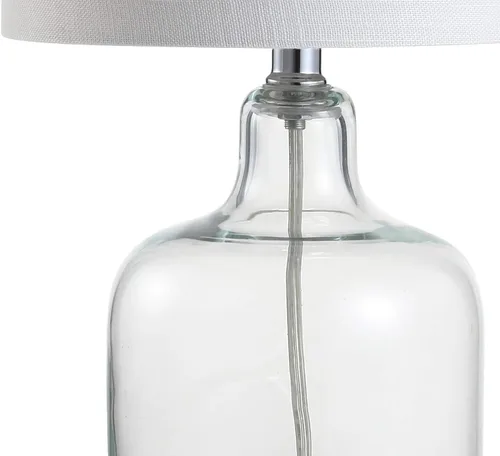 Vista 5 de JONATHAN Y Lámpara de mesa de cristal transparente de 19 pulgadas para sala de estar, dormitorio, pantalla de tambor de lino blanco, moderna lámpara