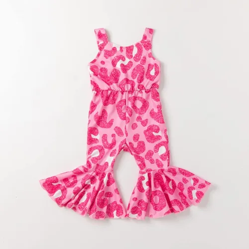 Vista 2 de Krogubis - Mameluco de bebé con estampado de mezclilla para niñas con lazo de leopardo, leotardo blanco, danza