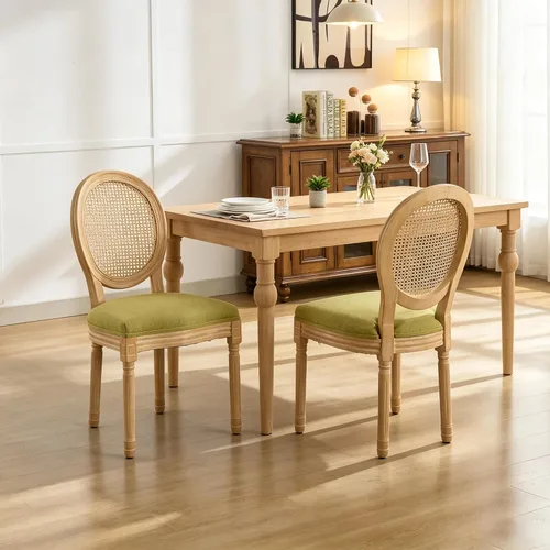 Vista 13 de French Country Set of 2 Dining Chairs, Linen Farmhouse Wood Chairs Beige