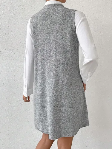 Vista 2 de SHENHE Vestido tipo suéter de punto largo con cuello en V y ajuste holgado para mujer