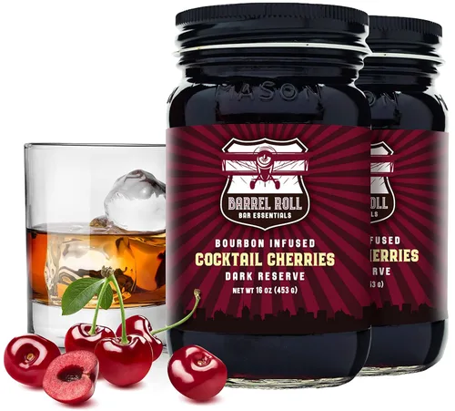 Vista 9 de Barrel Roll Bar Essentials Cerezas de cóctel – Cerezas oscuras con infusión de bourbon premium para cócteles, bebidas alcohólicas, platos de queso
