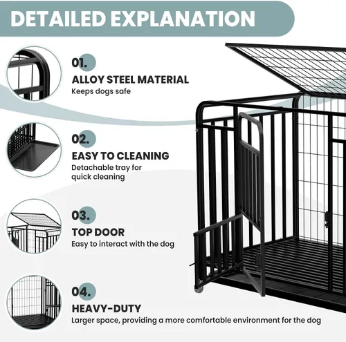 Vista 2 de Jaula resistente de 42 pulgadas para perros extragrandes, de acero a prueba de escapes, con ruedas bloqueables y puertas dobles, jaula XXL