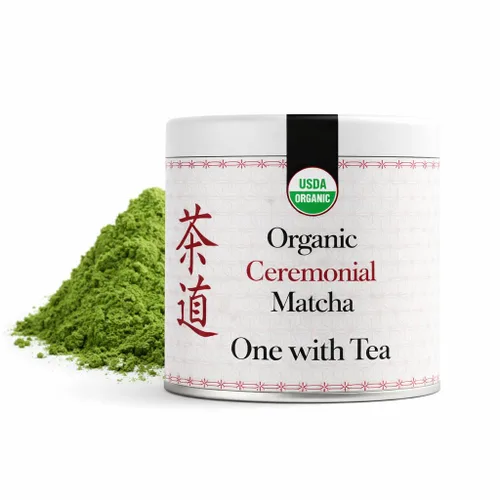 Vista 4 de One With Tea Polvo de Hojicha orgánico, polvo de té verde japonés tostado, molido en piedra, bajo en cafeína, sabor suave, 2 oz (60 g), perfecto