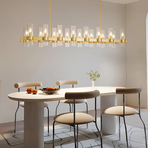 Vista 8 de Candelabros Lineales Dorados para Comedor, Candelabro Rectangular de 54" con Vidrio, Candelabros Modernos de 16 Luces Sobre Mesa, Candelabro