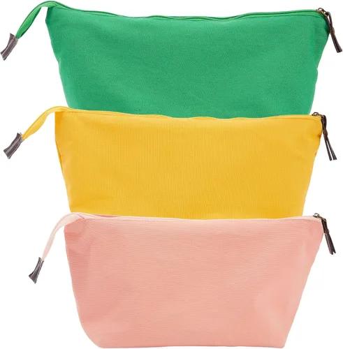 Vista 8 de Glamlily Paquete de 6 pequeñas bolsas de maquillaje de lona para cosméticos para mujeres con cremallera, 3 colores y diseños (8 x 4 x 6 pulgadas)