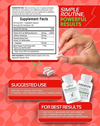Vista 6 de Píldoras de cafeína de 100 mg con L-teanina y B12 – Energía natural + suplemento de enfoque – Píldoras de energía limpia para hombres y mujeres