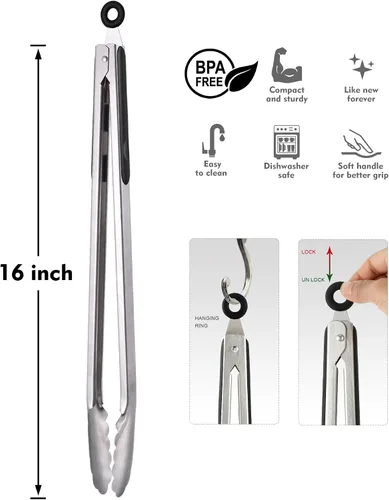 Vista 2 de Hotec Espátula de silicona flexible, espátula y pinzas de barbacoa de 16 pulgadas para cocinar