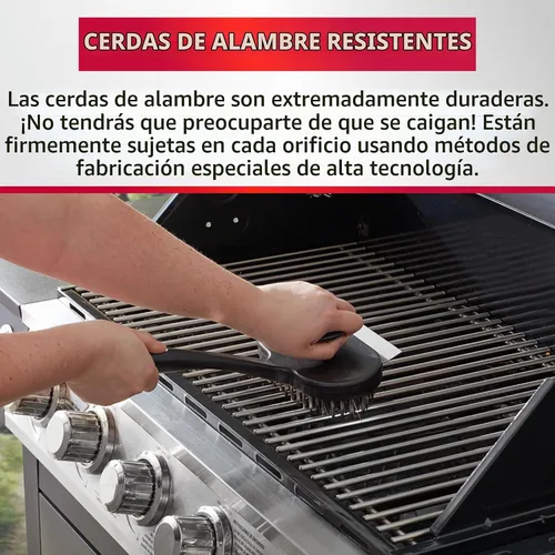 Vista 2 de Chef-Master 90051 Char-Broiler BBQ Grill Brush Mango extra largo de 17 pulgadas Cerdas de alambre duraderas Mango doble de agarre extra