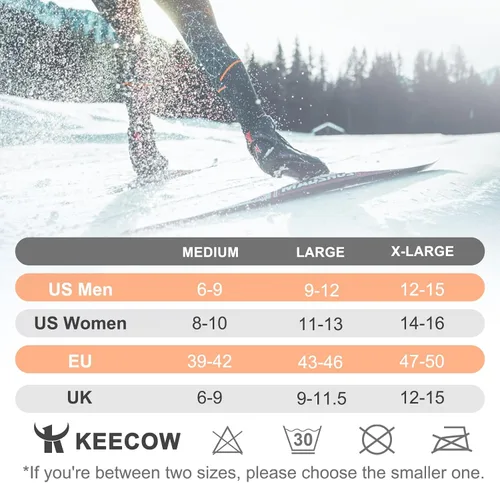 Vista 5 de KEECOW Calcetines de esquí de lana merino para hombres y mujeres, 2 pares, calcetines térmicos cálidos para invierno, snowboard, caza al aire libre