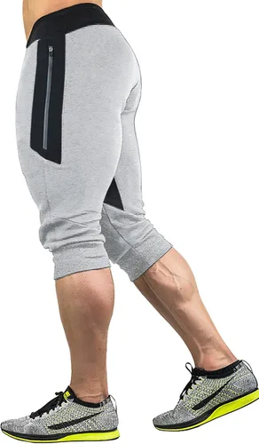 Vista 2 de FASKUNOIE - Pantalones deportivos cortos para hombre, pantalones capri casuales de algodón, pantalones cortos de 34 hasta por debajo de la rodilla