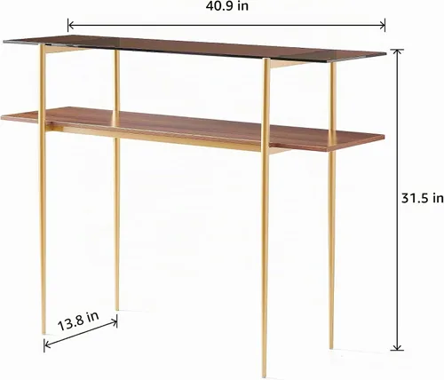 Vista 2 de Saint Mossi - Mesa consola marrón de 2 niveles para sala de estar, mesa de entrada estrecha moderna para pasillo, vestíbulo, pasillo, oficina, parte