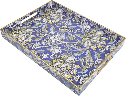 Vista 8 de Bandeja rectangular de plástico para servir con asas, elegante bandeja decorativa para mesa de café, otomana, sala de estar, cocina, uso al aire
