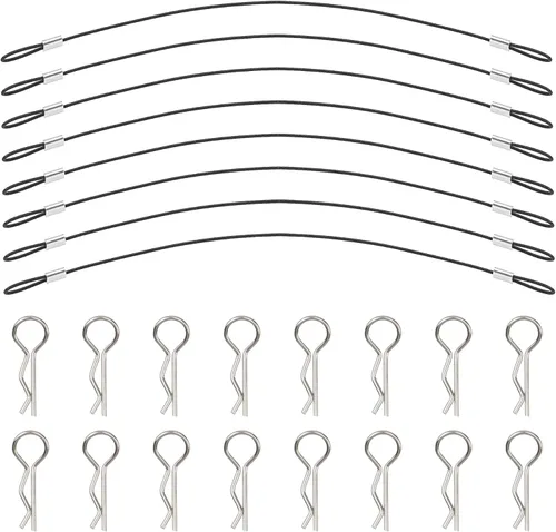 Vista 3 de ShareGoo - Paquete de 8 clips de metal en R con cuerda antipérdida de acero para carrocería RC compatible con 1/8 1/10 Traxxas HSP Arrma Axial Negro
