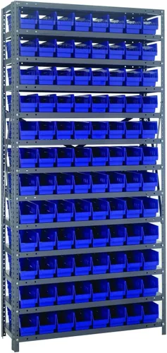 Vista 397 de Quantum QSBU-245BK Heavy Duty Shelving Unit with (7) Shelves and (24) QUS245 Black Bins for Garage Warehouse Storage Distribution 400 lb Load