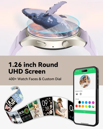 Vista 6 de KACUBAKU Reloj inteligente (hacer llamadas/responder llamadas) (crema-plateado)