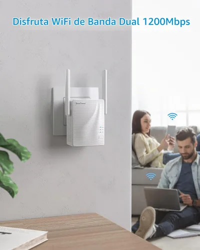 Vista 3 de BrosTrend Extensor WiFi AC1200 Amplificador WiFi y amplificador de señal, 1200 Mbps de doble banda WiFi Extensor de señal Amplificador de señal