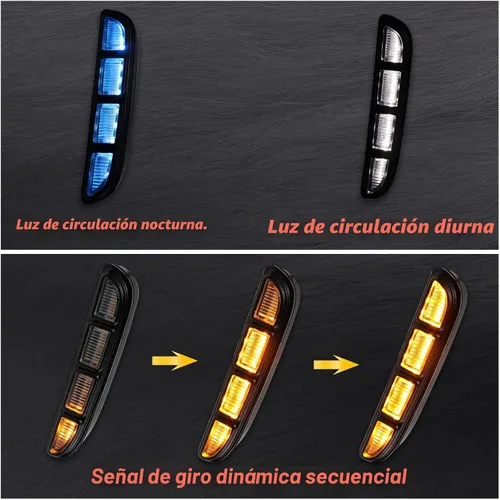 Vista 3 de Switchback - Lámpara LED antiniebla delantera DRL blanca/ámbar/azul, luz de circulación diurna con función de señal de giro intermitente secuencial