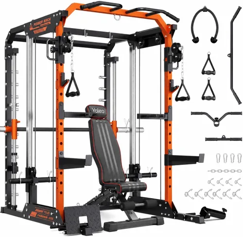 Vista 7 de YOLEO Smith Machine & Squat Rack Combo, Multi-Functional Power Racks with Adjustable Width & Pull-Up Bar, Cable Crossover Power Cage, Independent