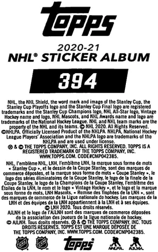 Vista 2 de 2020-21 Topps NHL Sticker #394 S.J. Sharkie Foil San José Sharks Hockey Tarjeta adhesiva (mini, delgada, pegatina despegable)