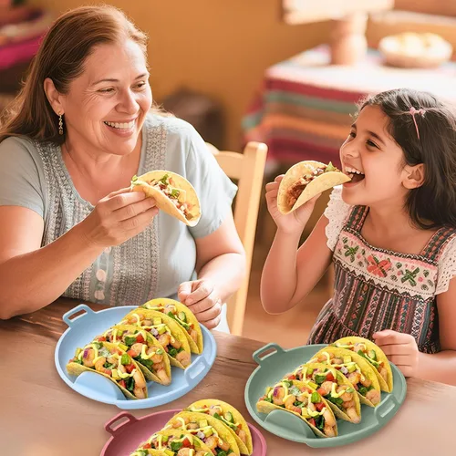 Vista 6 de Platos de silicona para tacos, juego de 3 bandejas reutilizables para servir tacos con 4 divisores, apto para lavavajillas y microondas, soporte